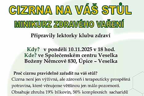 Klub zdraví Úpice zve na večer s cizrnou!