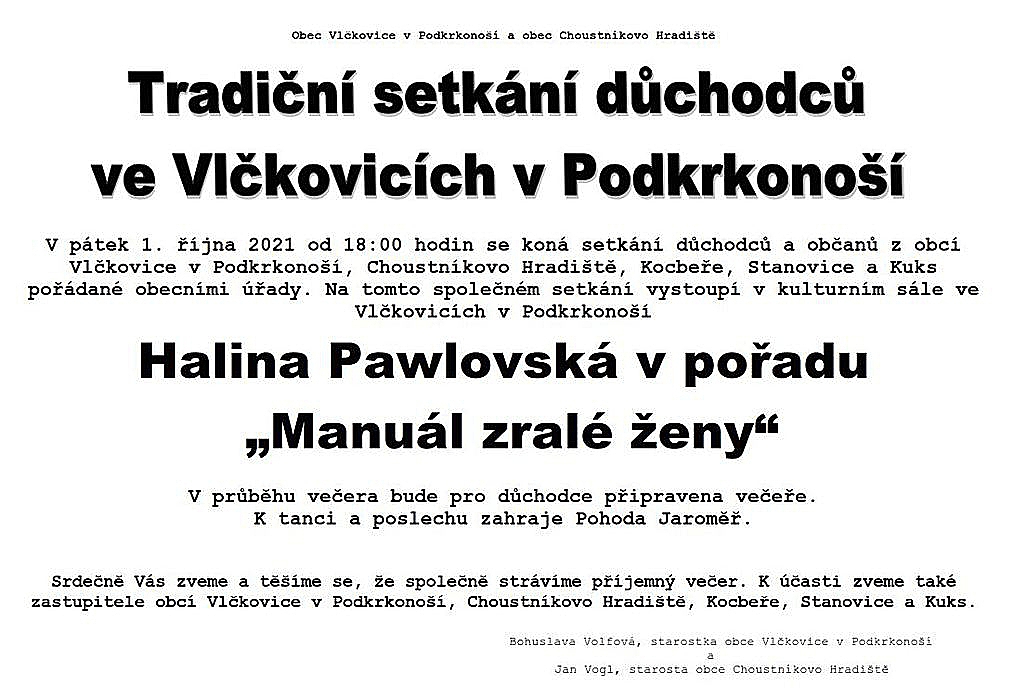 Halina Pawlowská míří do Vlčkovic