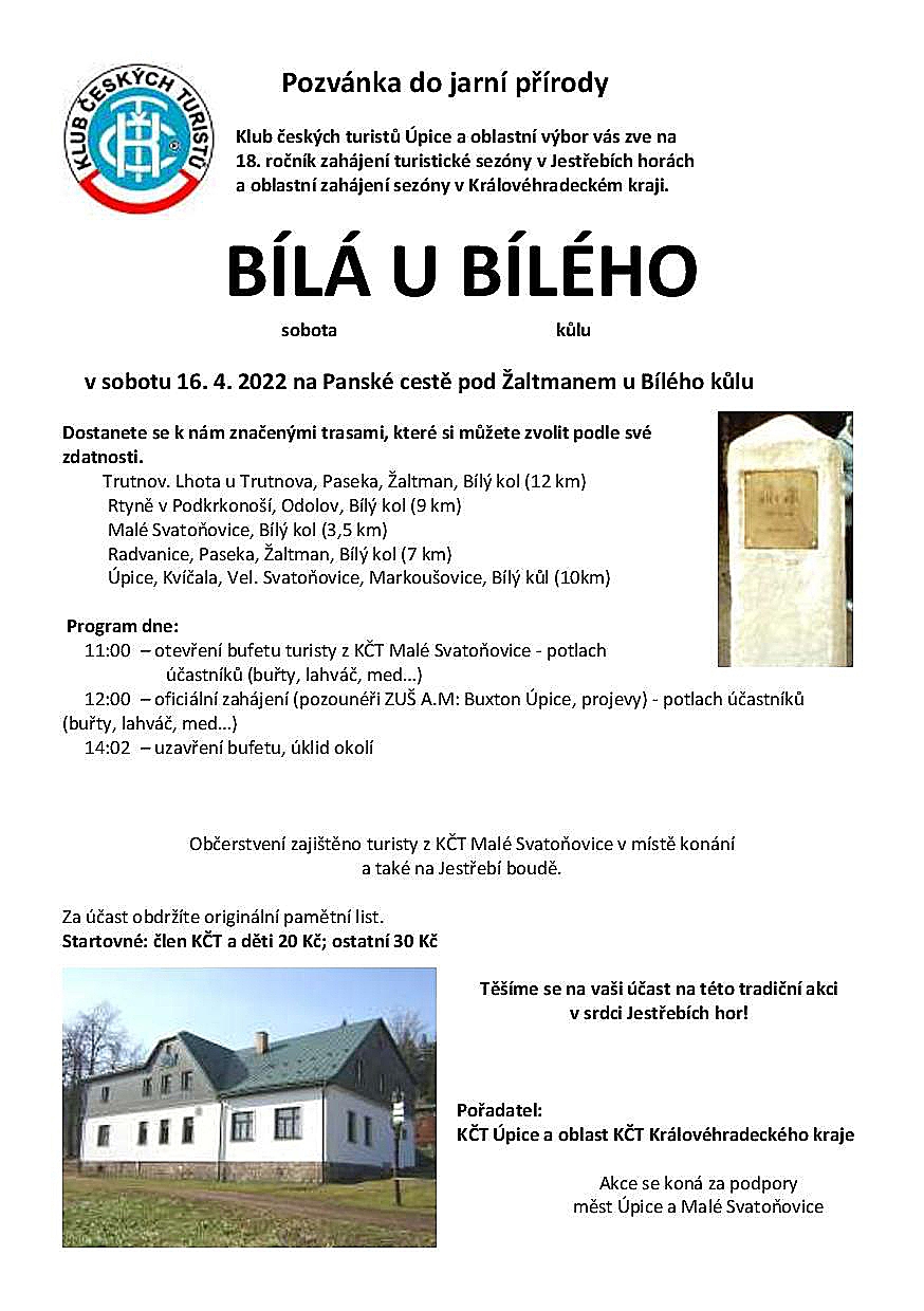 Klub českých turistů Úpice zve do jarní přírody